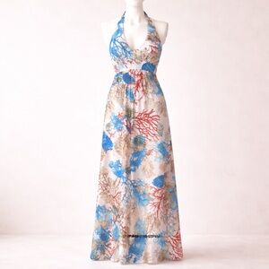 Boston Proper Blue and Brown Floral Maxi Dress size Small